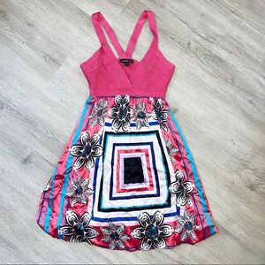 BEBE Y2K Dress Pink Floral Babydoll Bodycon